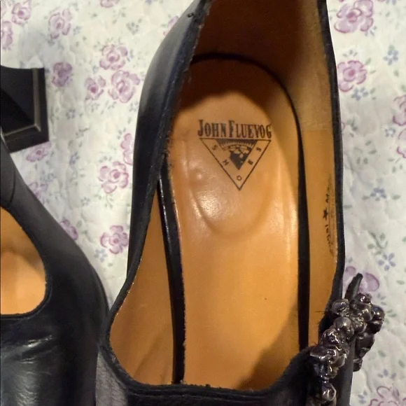John Fluevog Black Pointed Mary Jane Heels with Decorative Buckles - Picture 2 of 8